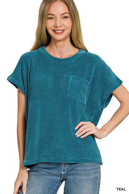 Chenille Waffle Short Sleeve Sweater