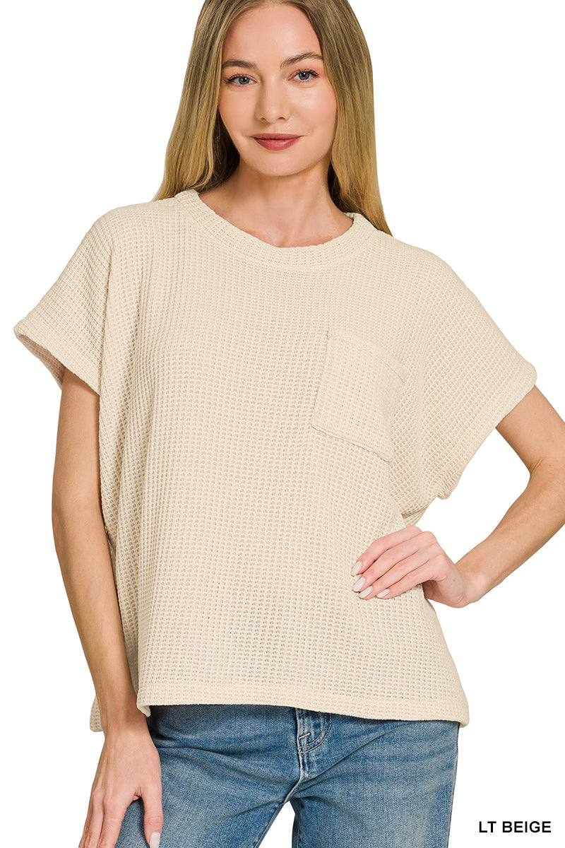Chenille Waffle Short Sleeve Sweater