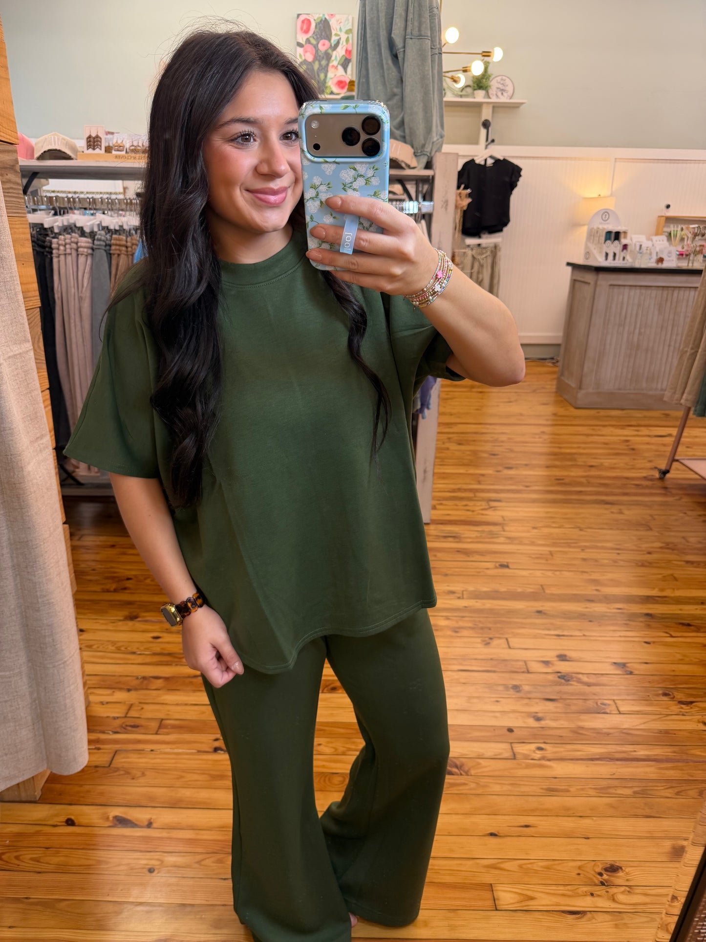 Scuba Curved Hem Top & Pants Set