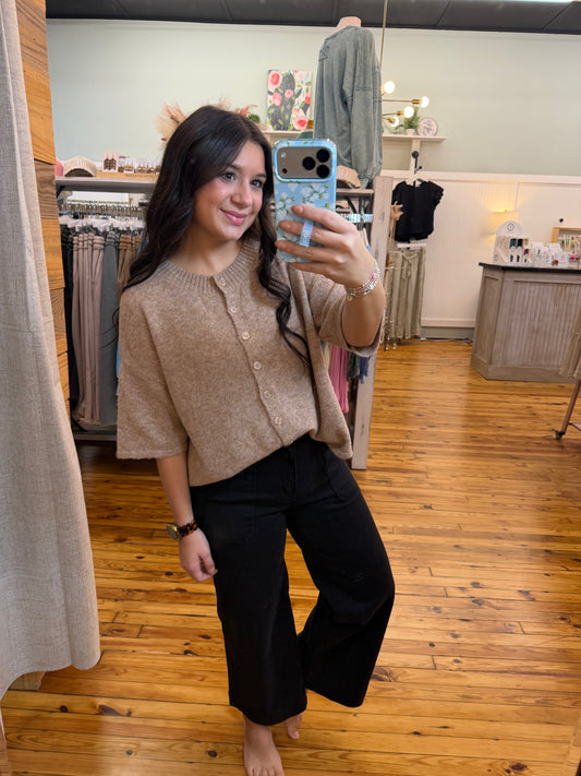 Wool Blend Half Sleeve Cardigan Sweater