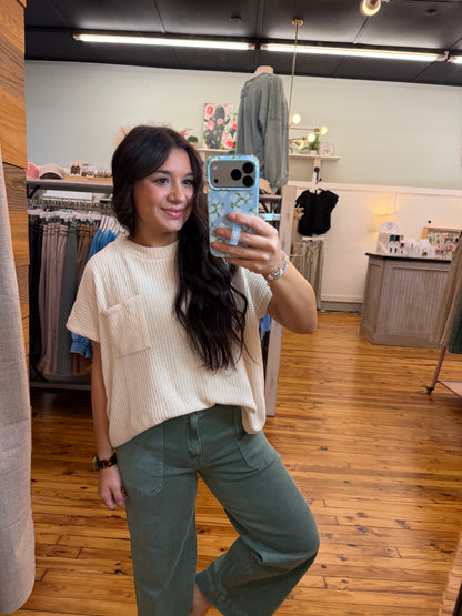 Chenille Waffle Short Sleeve Sweater