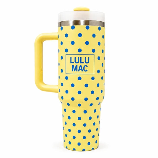 Yellow/Blue Polka Dot Tumbler- Lulu Mac