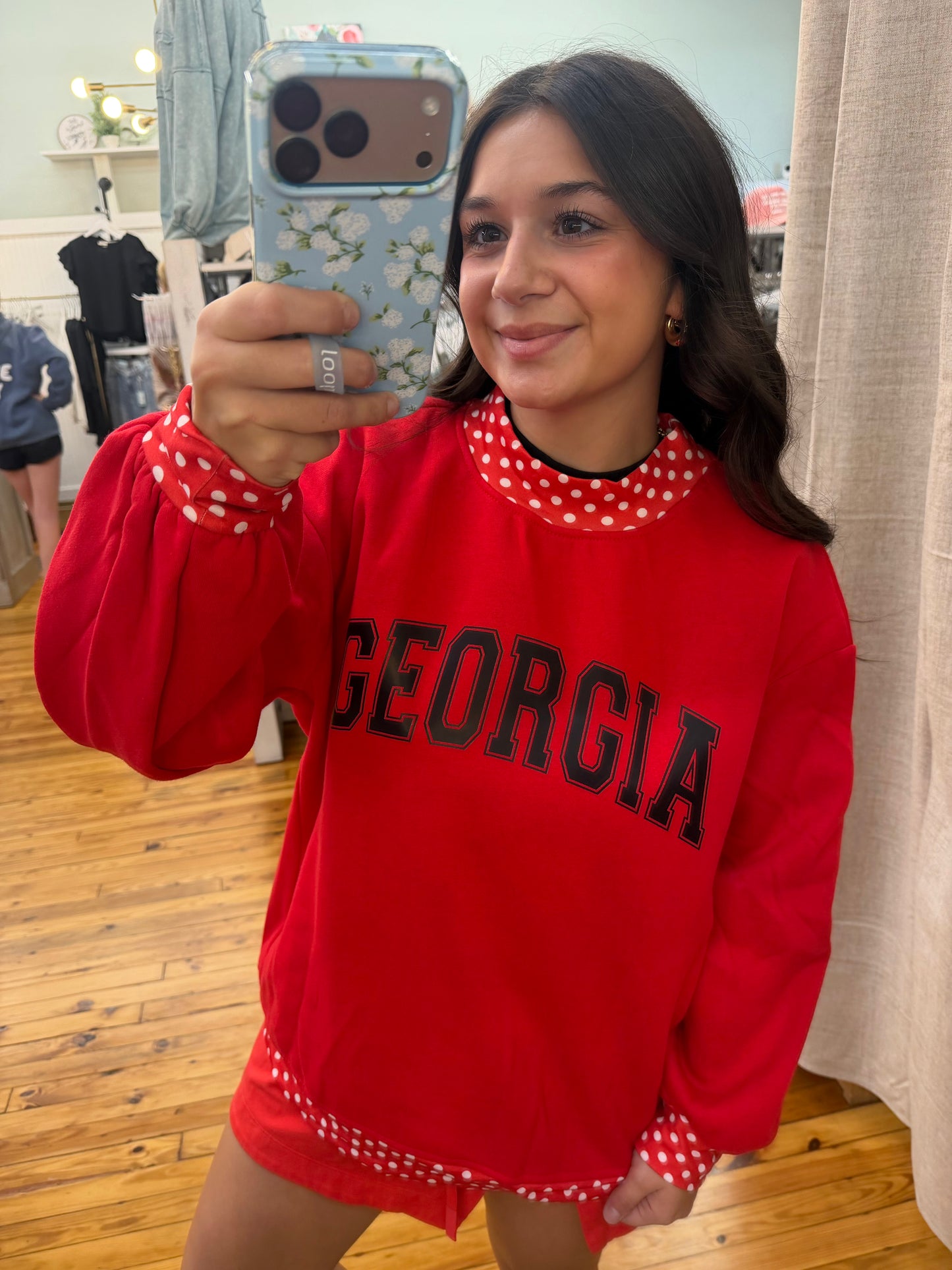 Georgia Polka Dot Trim Mockneck Sweatshirt | S-XL