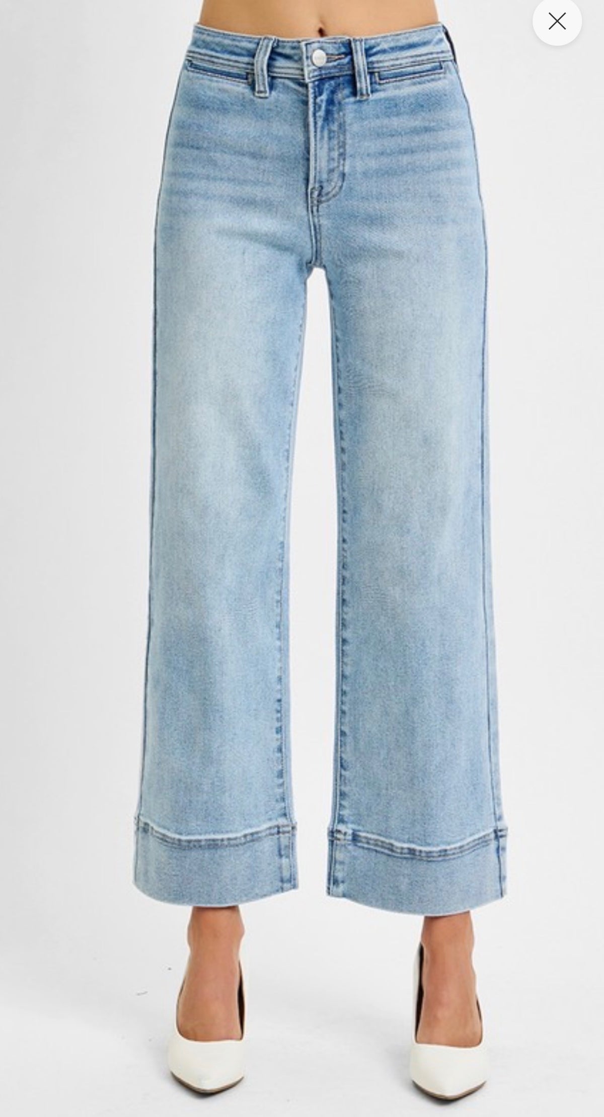 High Rise Crop Wide Jeans-Stretchy- Risen