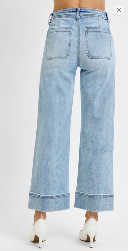 High Rise Crop Wide Jeans-Stretchy- Risen