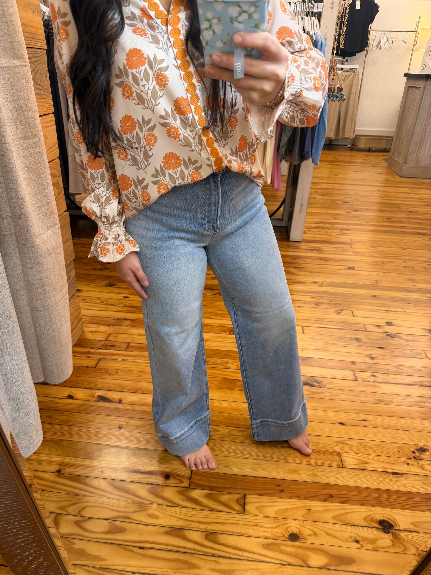 High Rise Crop Wide Jeans-Stretchy- Risen