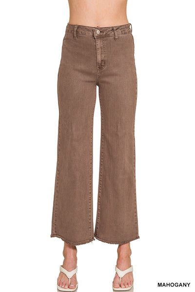 Acid Wash Frayed Cut Off Straight Wide Leg Pants