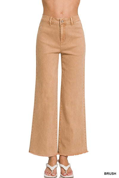 Acid Wash Frayed Cut Off Straight Wide Leg Pants