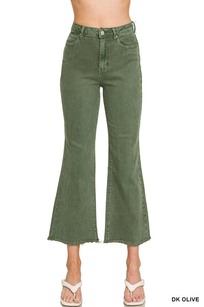 Acid Wash High Waist Frayed Bootcut Pants