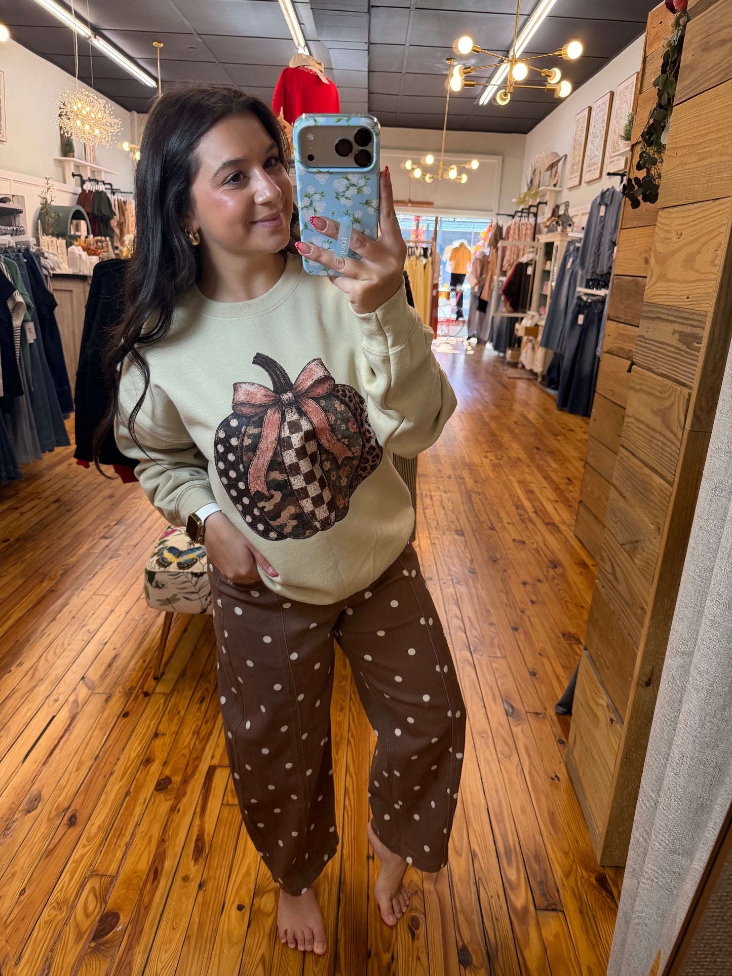 Polka Dot Print Barrel Casual Jeans