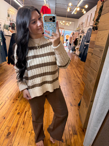 STRIPE CABLE KNIT SWEATER TOP