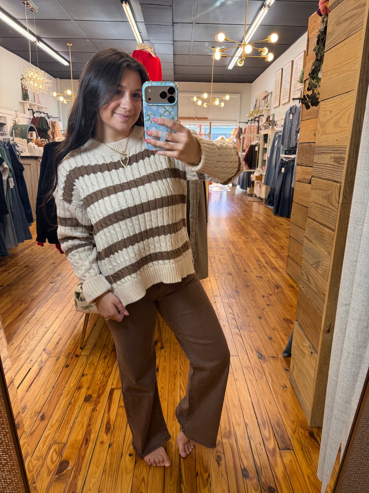 STRIPE CABLE KNIT SWEATER TOP