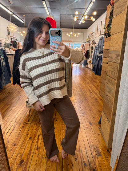 STRIPE CABLE KNIT SWEATER TOP