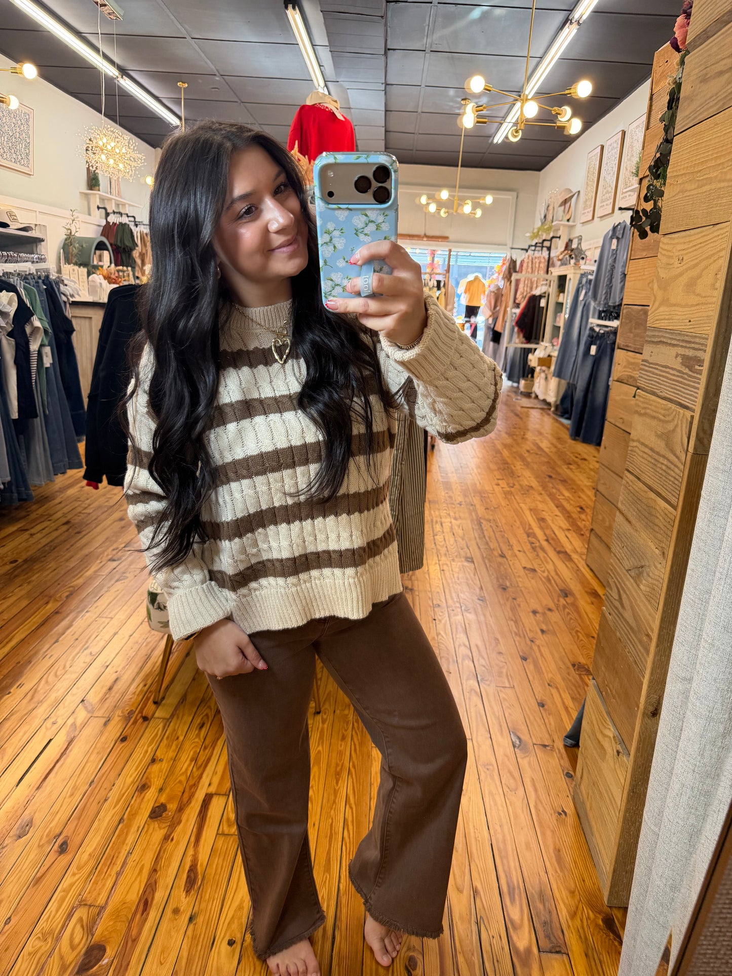 STRIPE CABLE KNIT SWEATER TOP