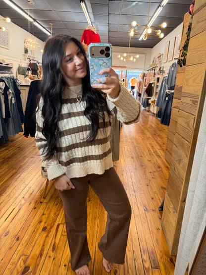 STRIPE CABLE KNIT SWEATER TOP