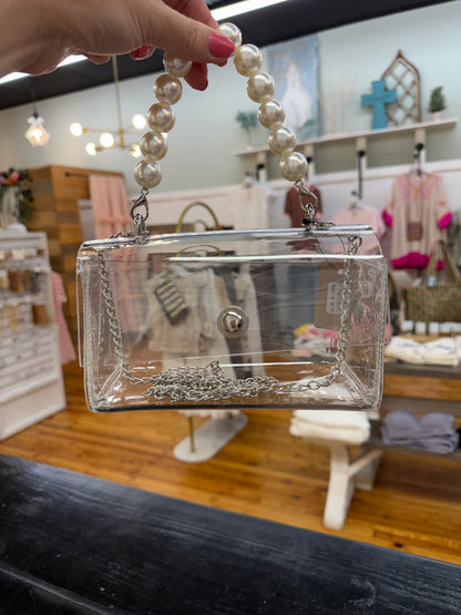 Transparent Clear Pearl Handle Bag