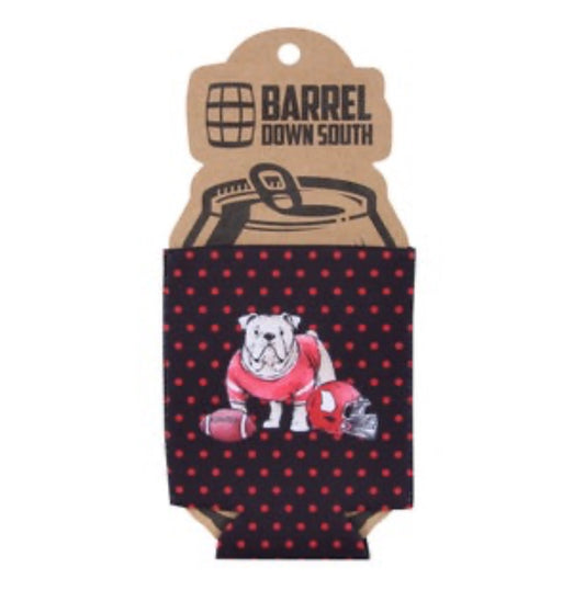 Black Polka Dot Bulldog Can Cooler