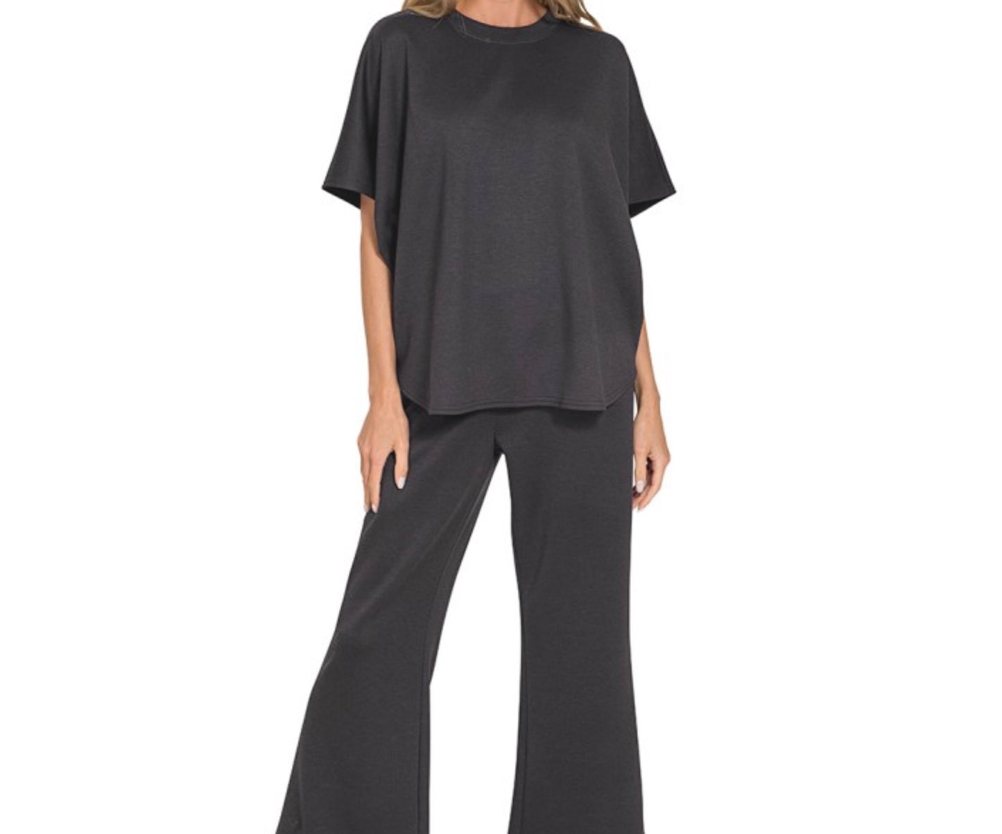Scuba Curved Hem Top & Pants Set