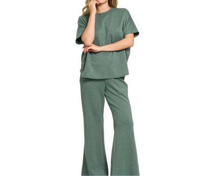 Scuba Curved Hem Top & Pants Set