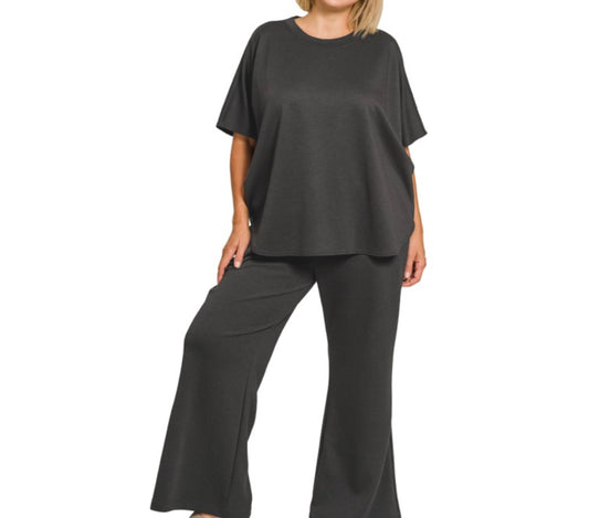 Scuba Curved Hem Plus Size Top & Pants Set