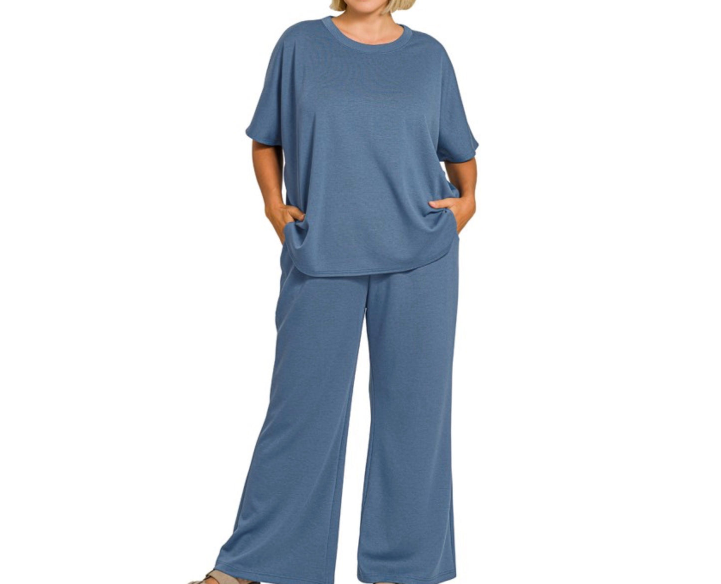 Scuba Curved Hem Plus Size Top & Pants Set