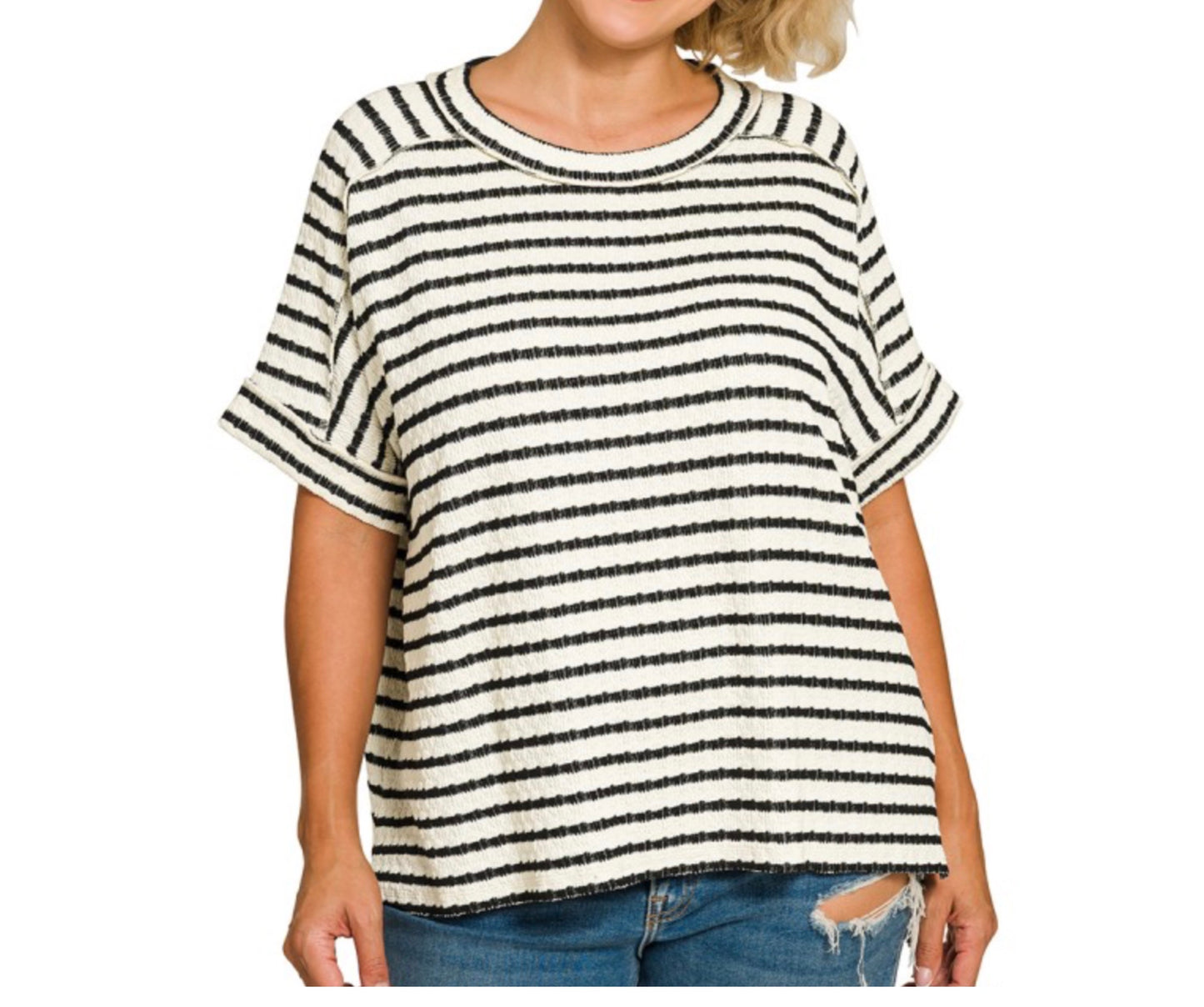 Striped Short Sleeve Hi-low Plus Size Tee