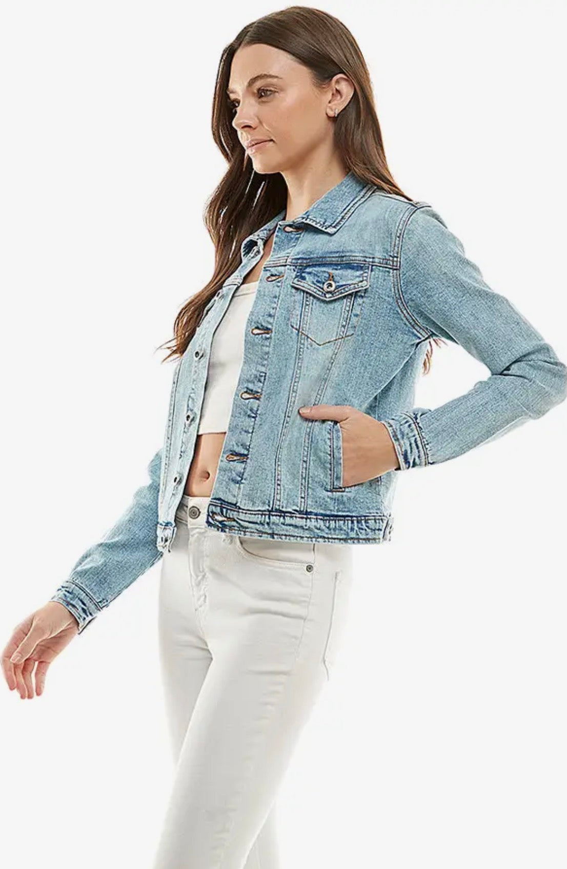 Cotton Blend Stretched Casual Denim Jacket