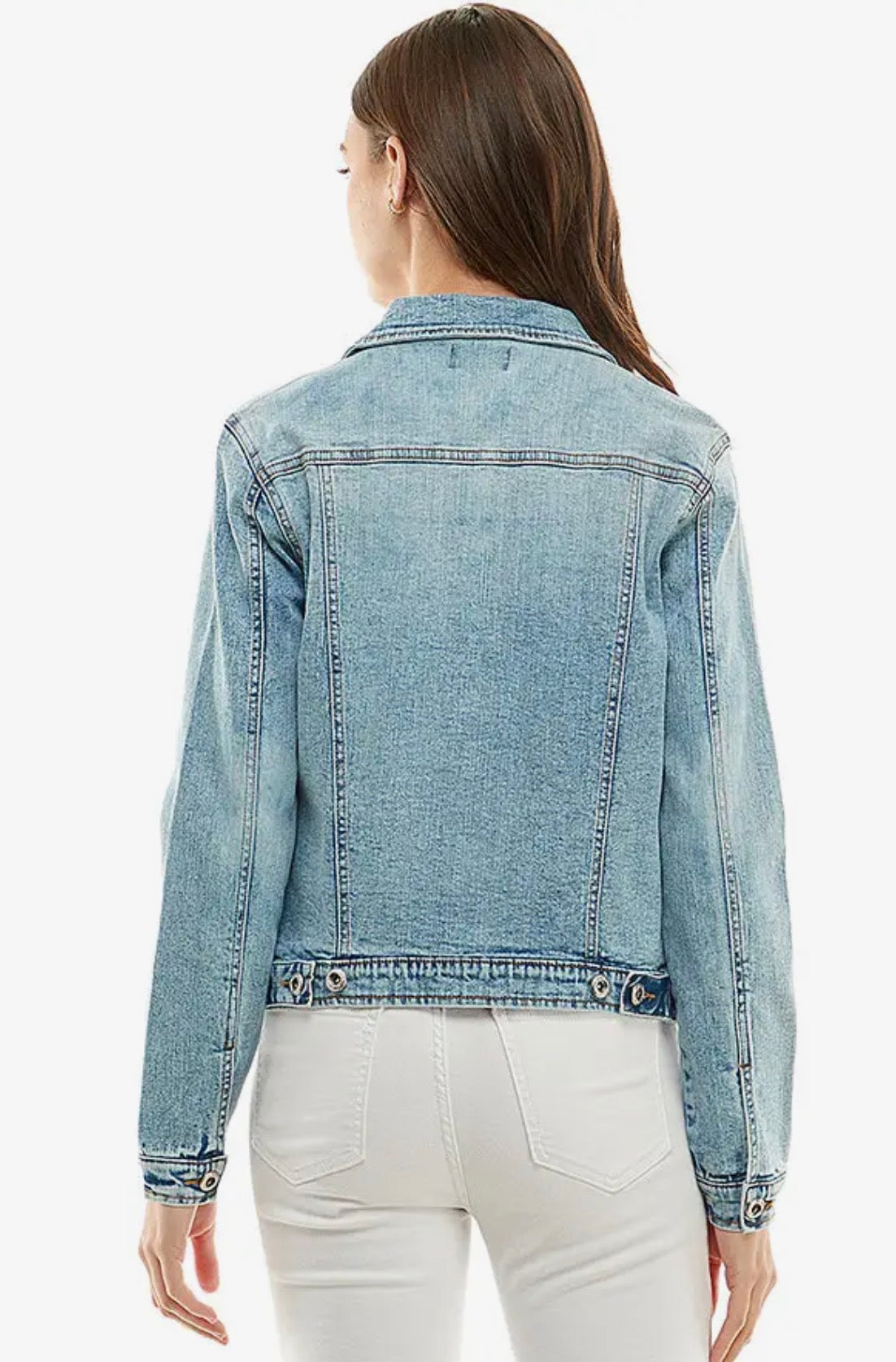 Cotton Blend Stretched Casual Denim Jacket