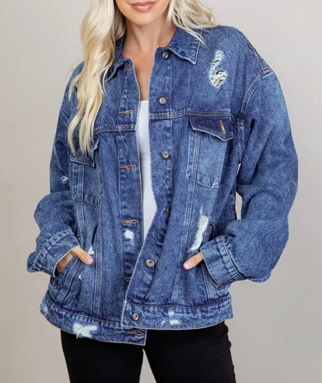 Destroyed Oversized Denim Jacket