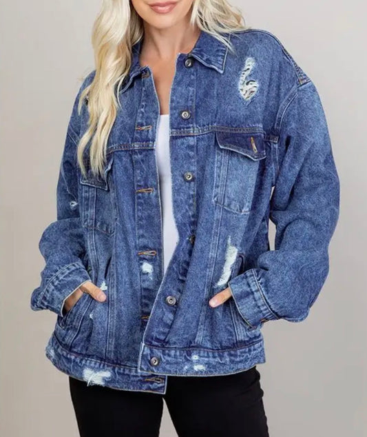 Destroyed Oversized Denim Jacket