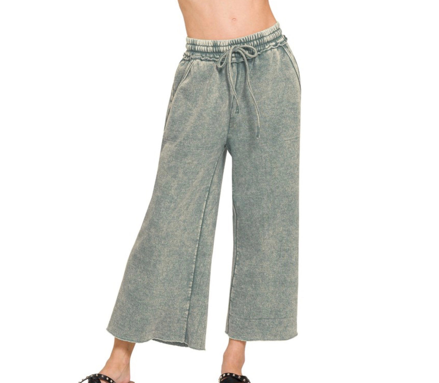 Acid Wash Fleece Palazo Sweatpants With Pockets