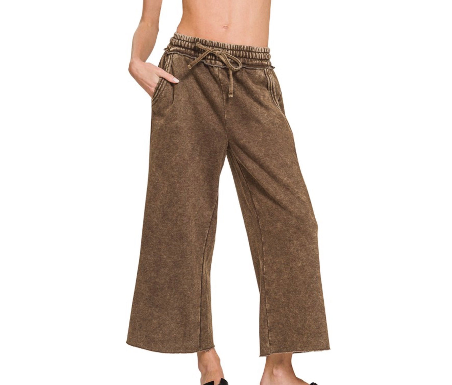 Acid Wash Fleece Palazo Sweatpants With Pockets
