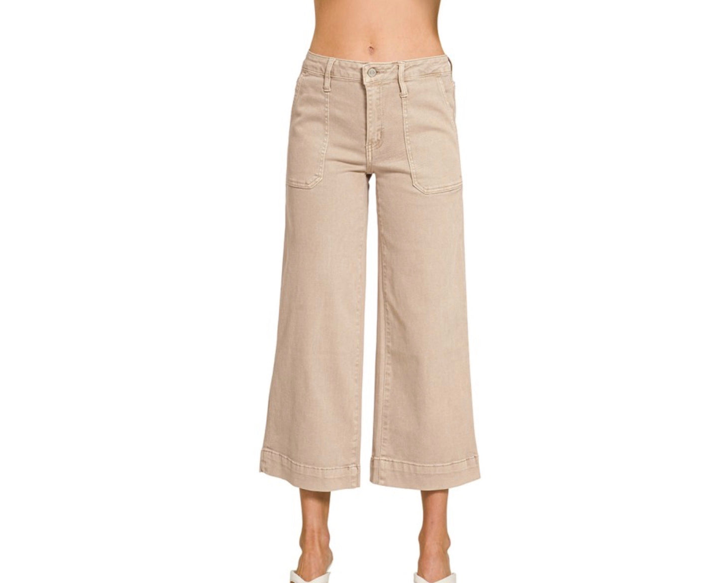 Cropped Wide Leg Color Denim Pants