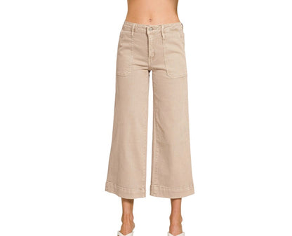 Cropped Wide Leg Color Denim Pants