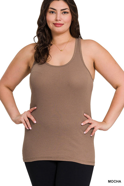 SALE! PLUS STRETCHY RIBBED KNIT RACERBACK TANK (1X-3X)(multiple color options)