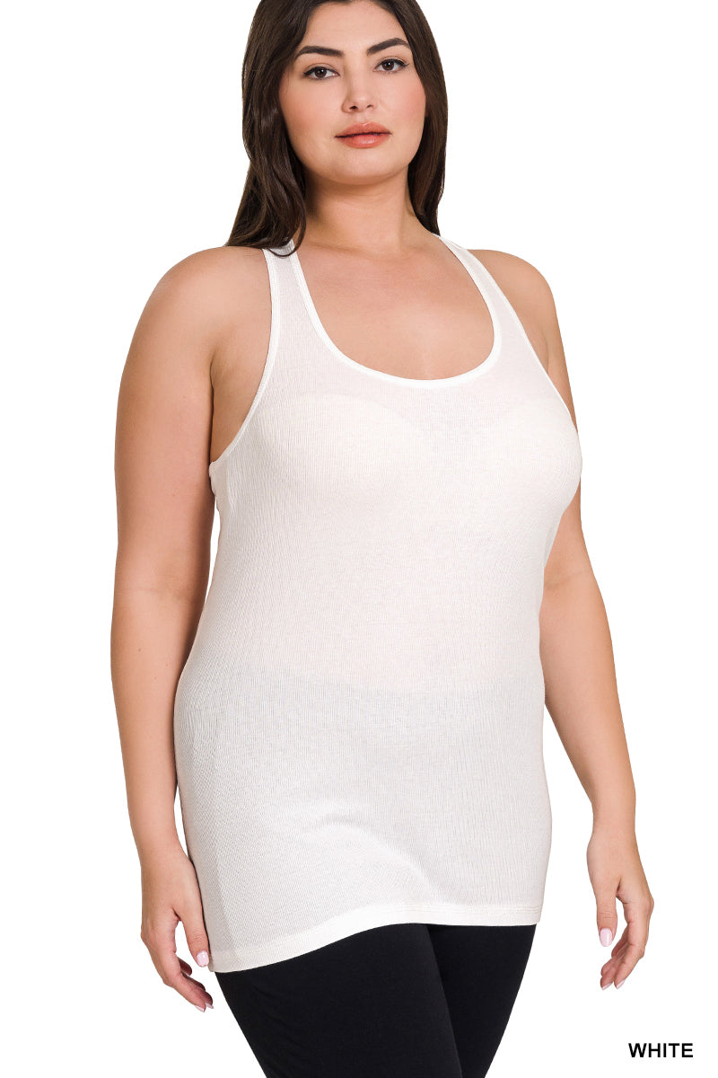 SALE! PLUS STRETCHY RIBBED KNIT RACERBACK TANK (1X-3X)(multiple color options)