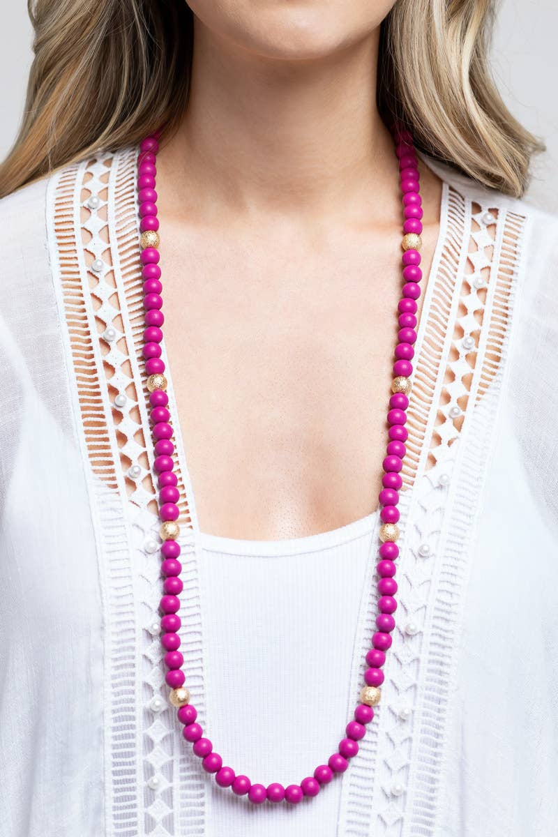 White Wood Beaded Necklace