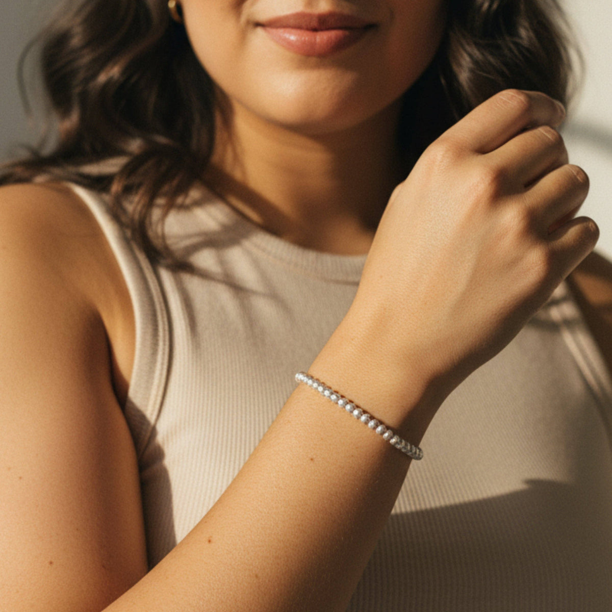 Silver Plated 4mm Textured Beaded Stretch Bracelet