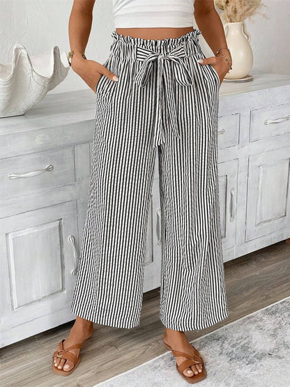 Striped Casual Elegant Straight Leg Pants