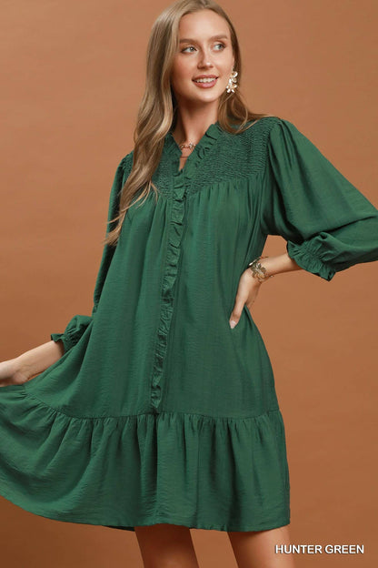 Smocked Ruffle Detail Tiered Mini Dress