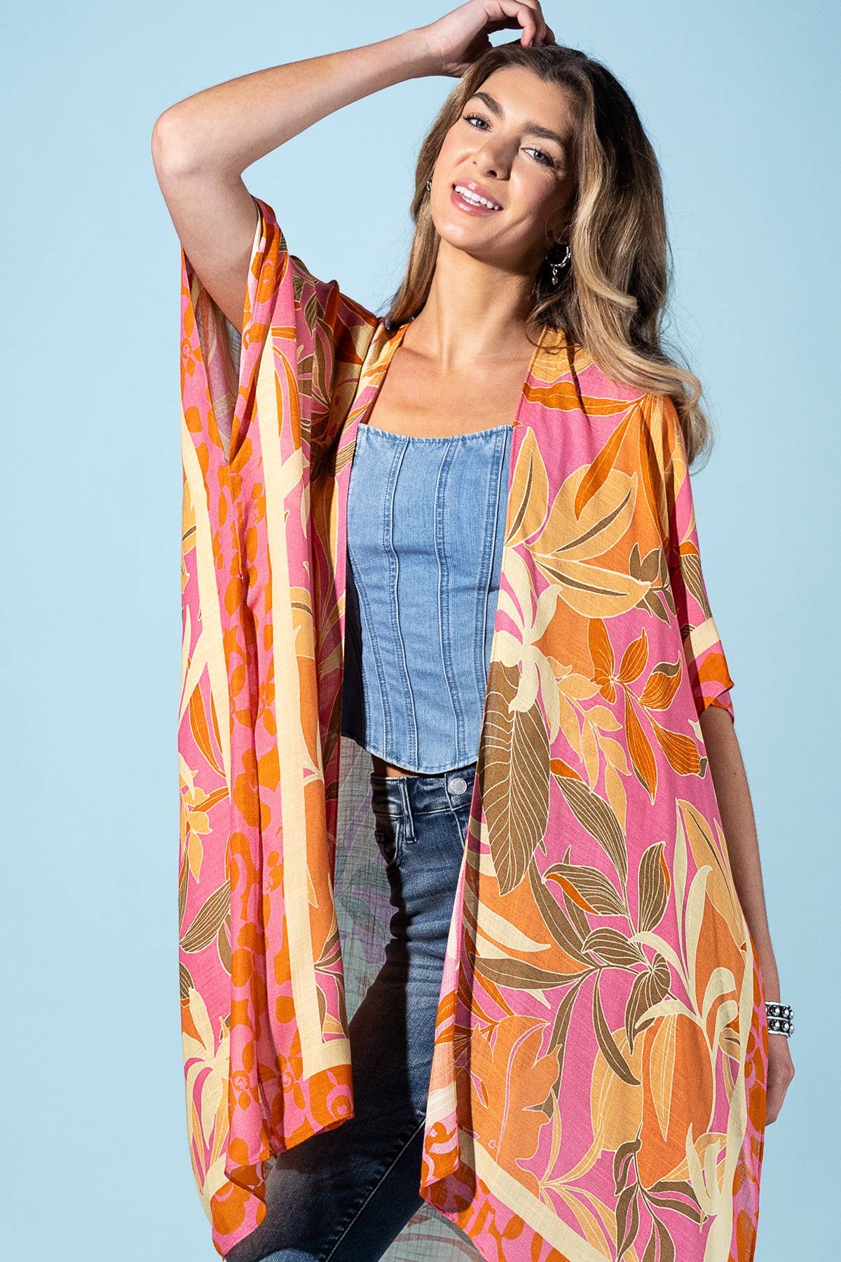 Coral Petals Viscose Kimono (OSFA)(Runs Roomy)