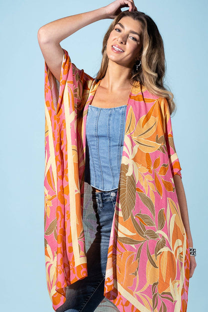 Coral Petals Viscose Kimono (OSFA)(Runs Roomy)