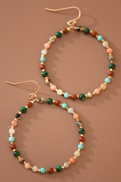 Natural Stone Beaded Circle Drop Earrings - 6116
