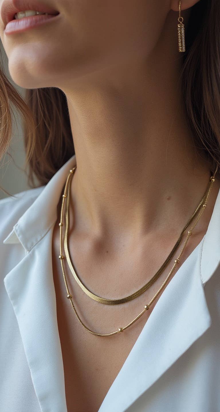 Tarnish Resistant Gold Plated Layered Satellite Necklace