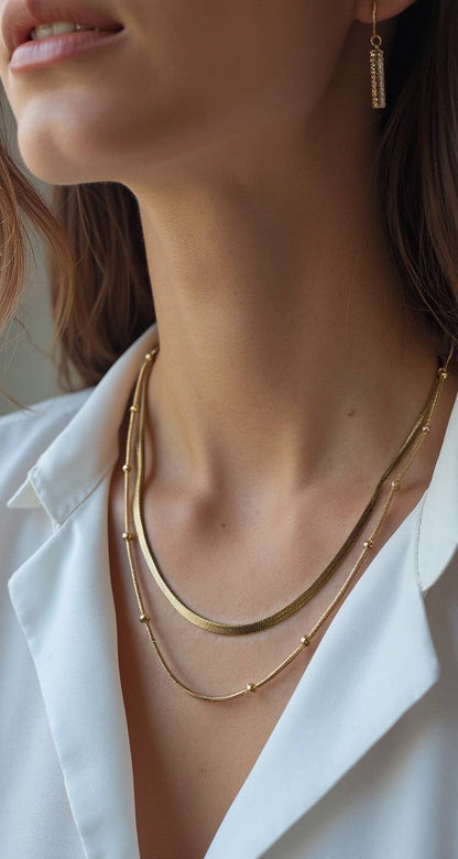 Tarnish Resistant Gold Plated Layered Satellite Necklace