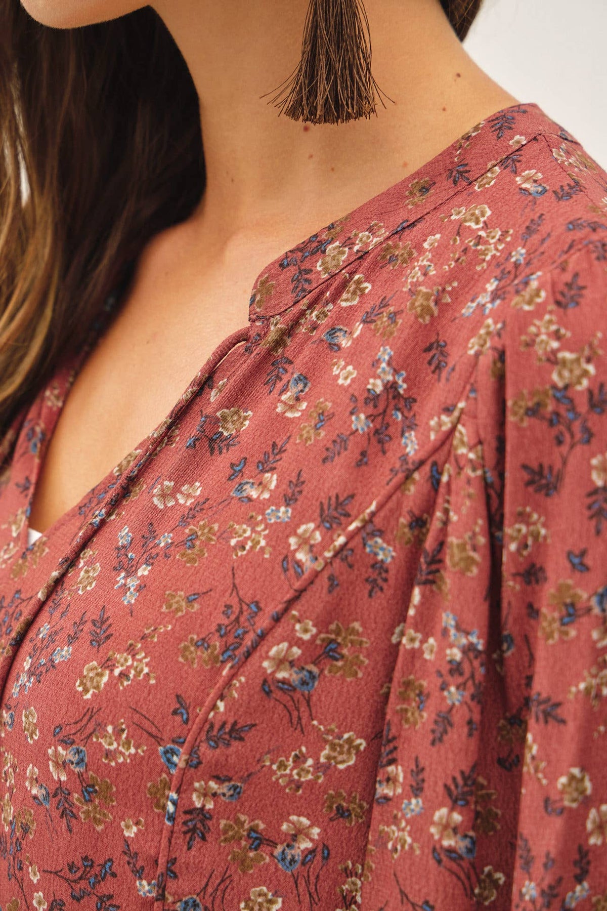 FLORAL PRINT V-NECK CHIFFON BLOUSE TOP
