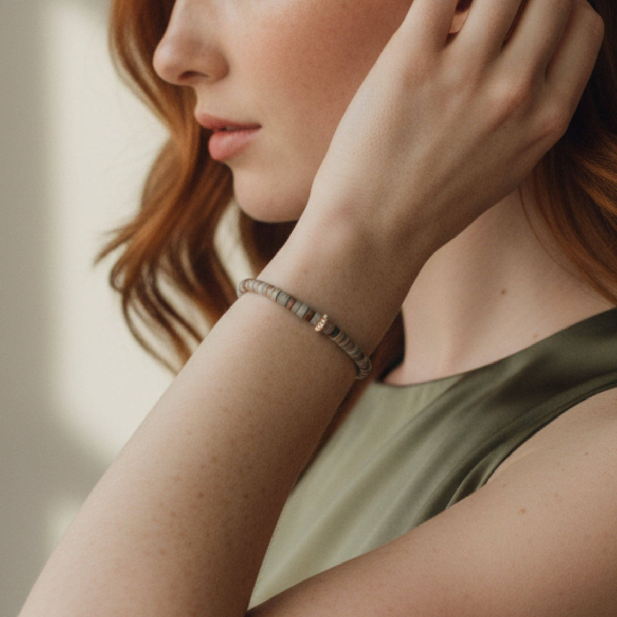Gemstone Bracelet-Heishi-Serpentine Jasper