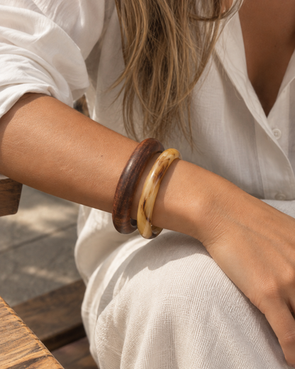 2 Set Marbled Wood Acrylic Bangle Set