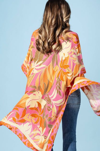 Coral Petals Viscose Kimono (OSFA)(Runs Roomy)