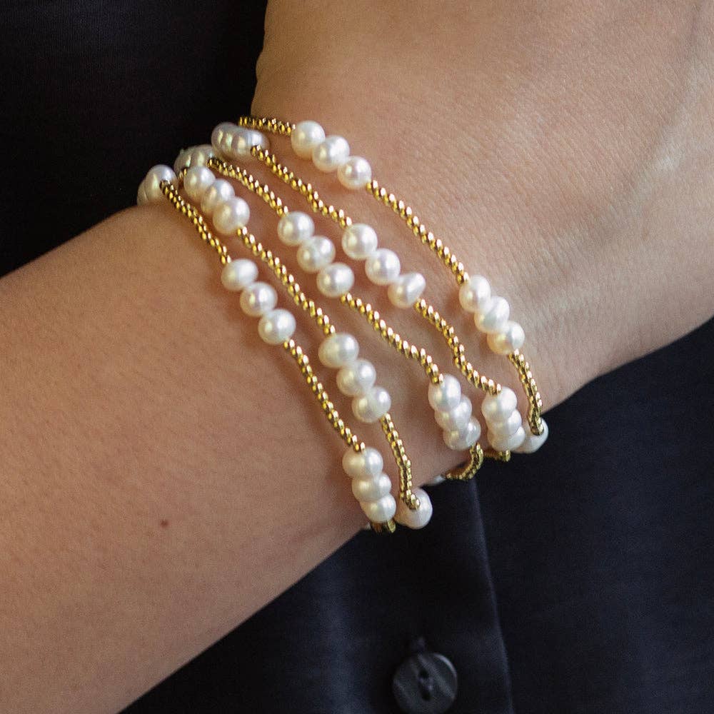 Tarnish Resistant Gold Plated Trio Pearl Stretch Bracelet
